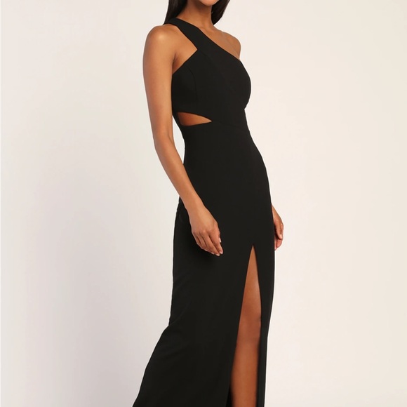 NWT Lulus size S Black One-Shoulder Cutout Maxi Dress - Picture 2 of 7
